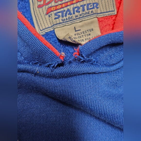 Vintage 90s Chicago Cubs Starter Hoodie Pullover Size L Sweatshirt MLB Blue Red - Picture 9 of 16